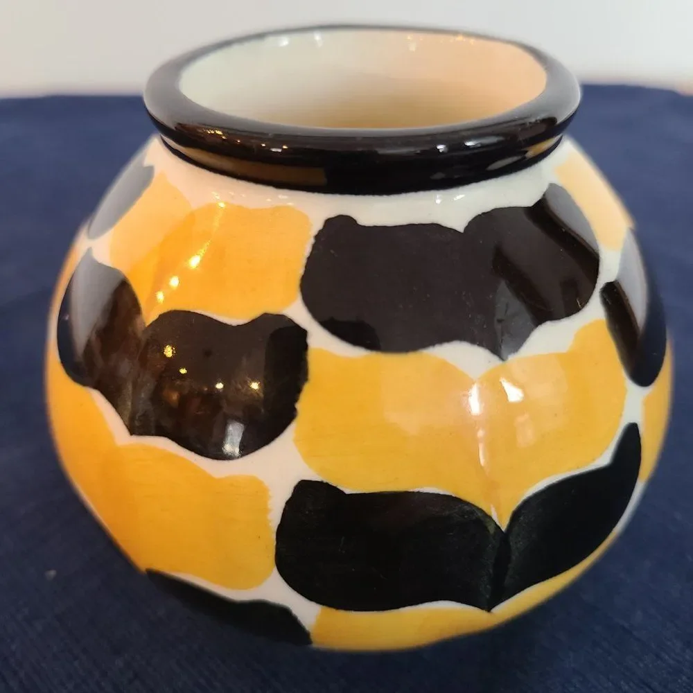 Bavarian Pottery Ceramic Pot Hand Painted Underglazed Signed 134/150 Chevron